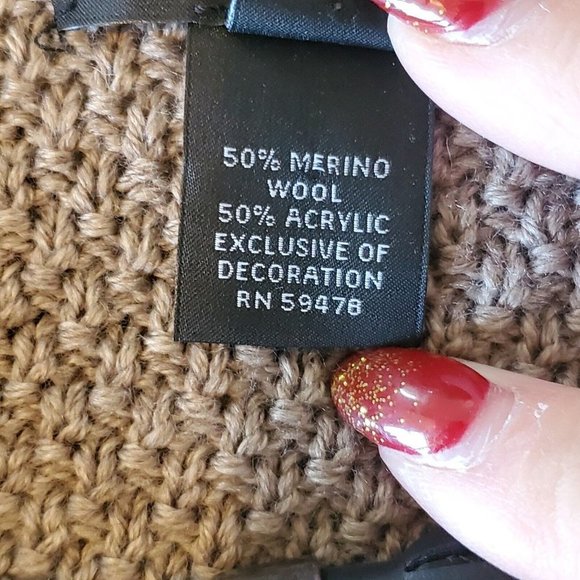 Tahari Merino Wool Blend Cardigan Sweater Brown Zip Front Faux Leather Trim Sz M - Picture 7 of 8